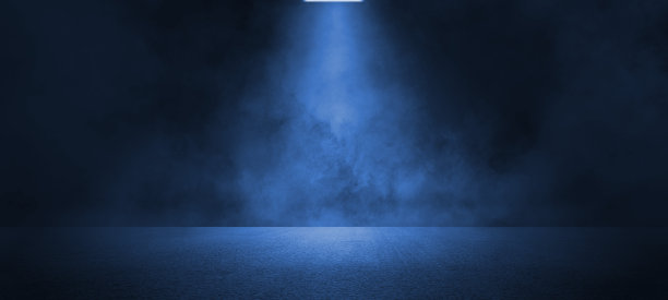 空的深蓝色抽象水泥墙和工作室房间与烟雾浮动图片下载