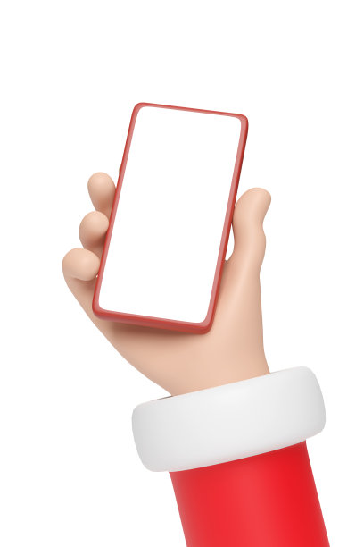 卡通圣诞老人手里拿着一个黑屏手机。圣诞节的概念。3 d演示。图片下载