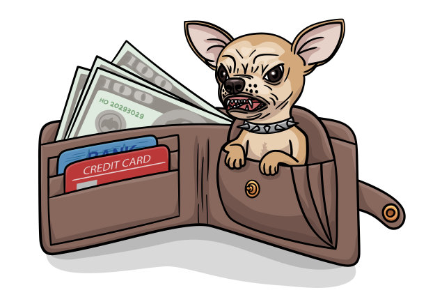 一只小吉娃娃狗坐在钱包里。图片下载