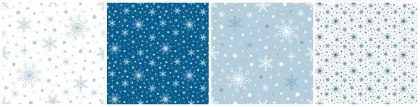雪花无缝图案集圣诞节，冬季假期设计。蓝色白色的降雪。收集可爱的矢量背景打印，纺织图片下载