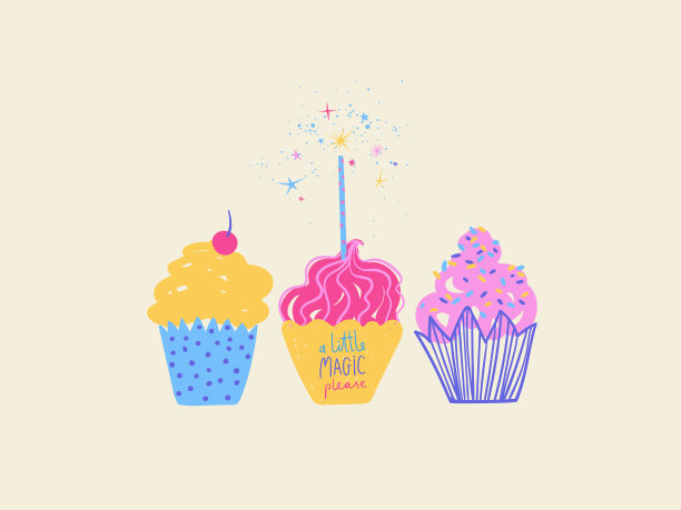 生日卡片上有纸杯蛋糕和蜡烛。图片下载