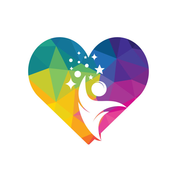 成功矢量标志设计。发展创造性的标志。人与心的抽象图标与星星符号。图片下载