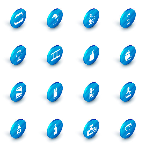 木制啤酒杯，啤酒瓶和玻璃杯，香槟杯，葡萄酒，罐头，烈酒，鸡尾酒调酒器与柠檬和图标。向量图片下载