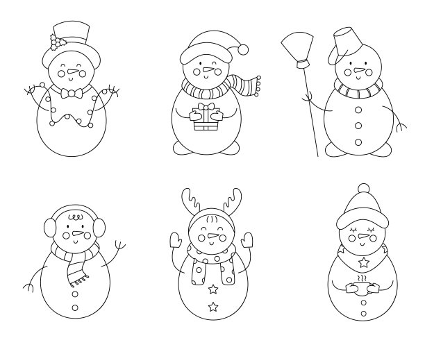 收集可爱的黑白圣诞雪人。图片下载