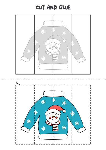 为孩子们剪切和胶水游戏。丑陋的圣诞毛衫。图片下载