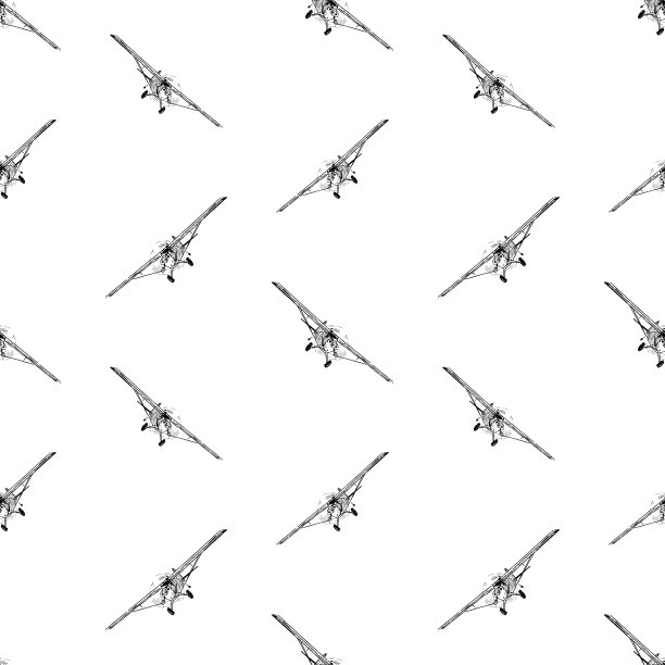 无缝模式从草图的老式轻型飞机在飞行图片下载