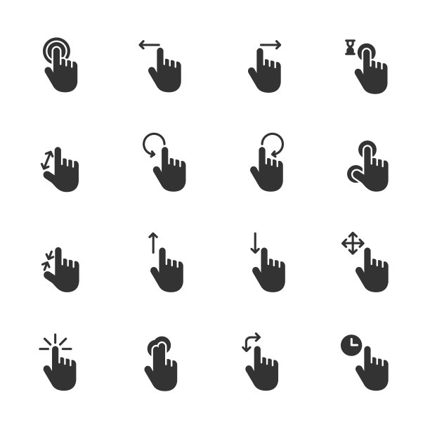 触摸屏幕图标的手势向量集。图片下载