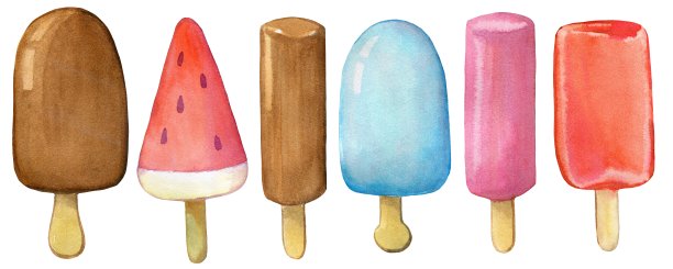 一套水彩画插图，冷冻甜点，巧克力和水果冰淇淋图片下载