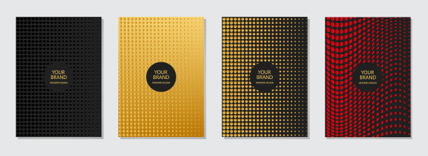 几何封面设计集，收集垂直模板。动态优雅的三维图案与点，金色的纹理。图片下载