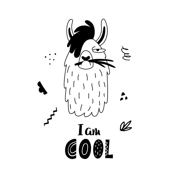 有趣的羊驼或羊驼脸海报与可爱的字母手绘风格。手绘轮廓。完美的t恤，服装，卡片，海报，托儿所。孤立在白色背景矢量插图图片下载