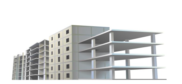 一些建筑。钢筋混凝土板和地板。住宅或办公室。未完成的对象。现实的风格。孤立在白色背景上。底部视图。向量图片下载