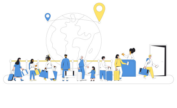 国际移民。移民队列。图片下载