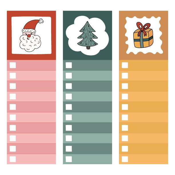 可爱的剪贴簿模板与手画的圣诞节和新年插图空白做清单规划师。可打印,编辑。学校和大学的课程表。空的日常任务列表。图片下载