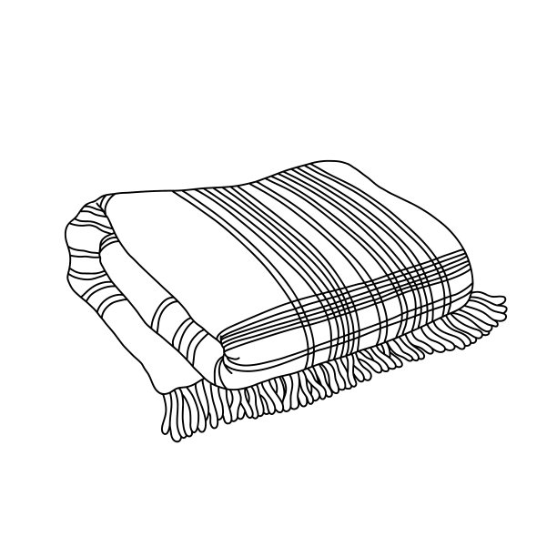 轮廓折叠的格子花呢格子花呢与流苏。温暖的毛毯。秋高气爽，冬暖夏凉。手绘矢量现实设计元素孤立图片下载