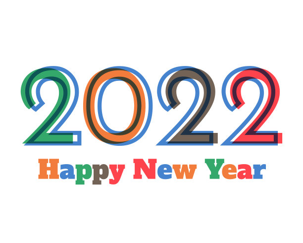 2022新年快乐。简约风格数字。线性数字。贺卡设计。矢量素材。素材图片