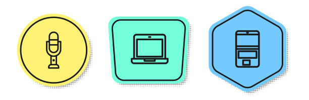 设置线麦克风，笔记本电脑和彩色形状图片下载