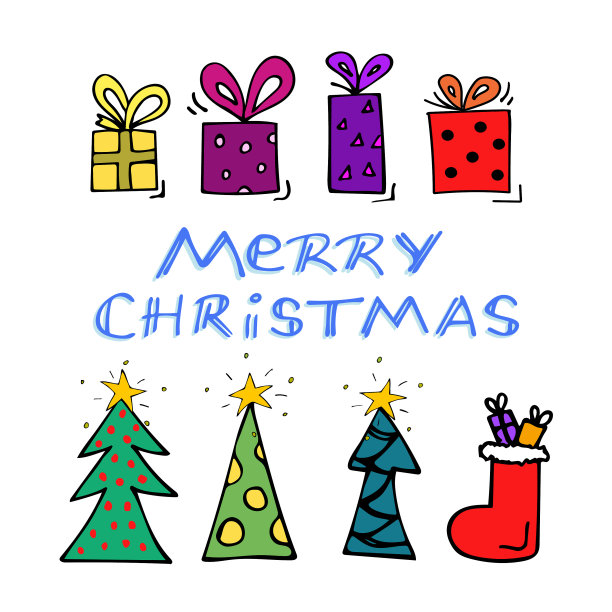 手绘圣诞贺卡卡通图片下载