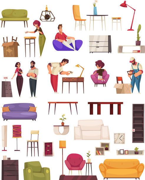 家具店卡通套装图片下载
