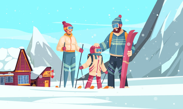 冬季滑雪场的卡通构图图片下载