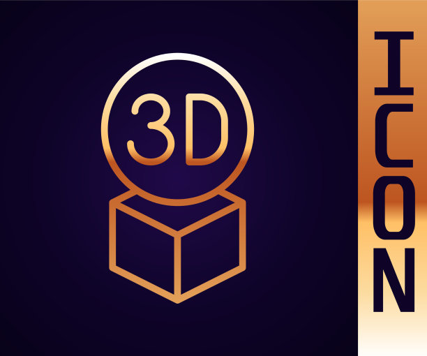 金线等距立方体图标孤立在黑色图片下载