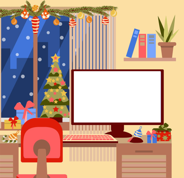 舒适的桌面上放着节日物品。可编辑的圣诞节横幅模板，海报。图片下载