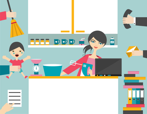 忙碌的多任务母亲管理她的工作图片下载