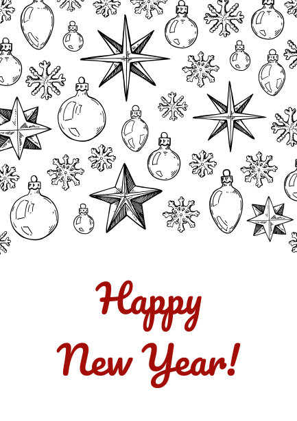 手绘圣诞贺卡与圣诞树玩具和星星。矢量插图在素描风格图片下载