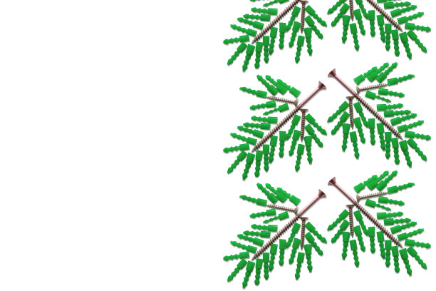 无缝的云杉树枝折叠塑料销钉和金属螺丝图片下载