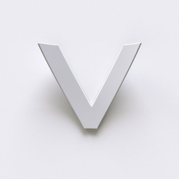 弯曲的纸字体与长阴影字母v3d图片下载