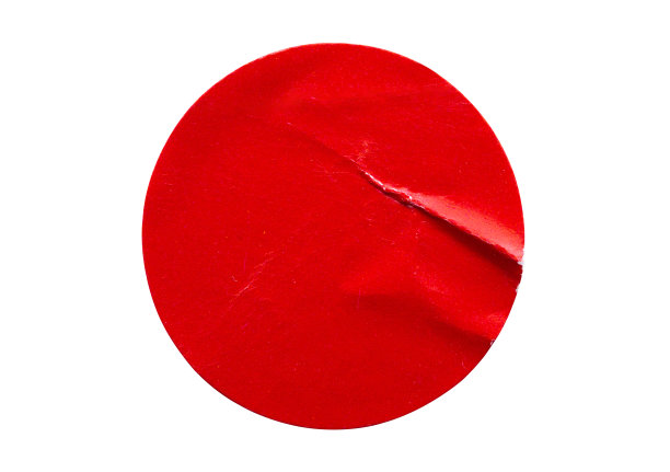 空白的红色圆形不干胶纸不干胶标签孤立在白色背景上图片下载