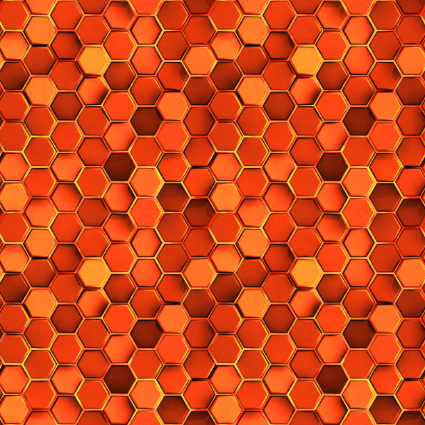 无缝模式的橙色混凝土六边形细胞3D渲染插图图片下载
