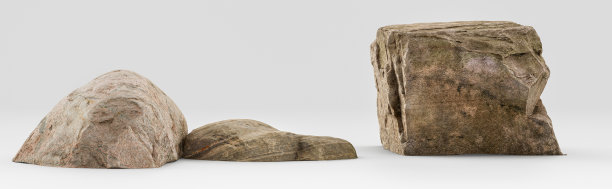 两个孤立的现实岩石在白色工作室，3d渲染图片下载