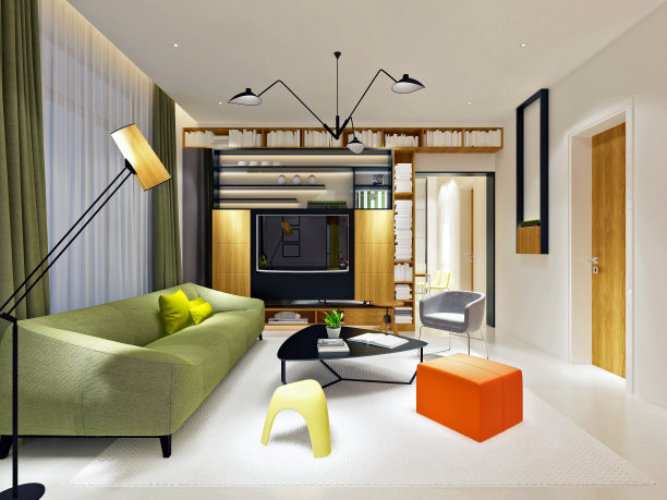 客厅的3D渲染图片下载