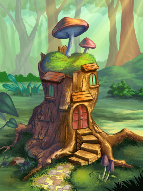 树桩上的梦幻小屋图片下载