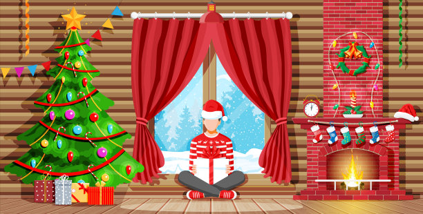 舒适的室内有窗户和壁炉图片下载