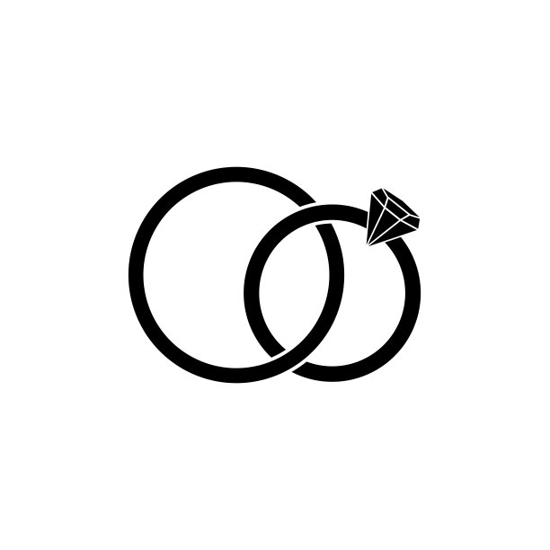 钻石订婚戒指矢量图标，结婚戒指图标，在白色背景上图片下载