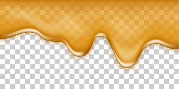 枫糖浆溢出，蜂蜜融化滴。在透明的背景上分离出流动的液体，滴下蜂蜜、油、橙汁、甜酱。矢量纹理图片下载