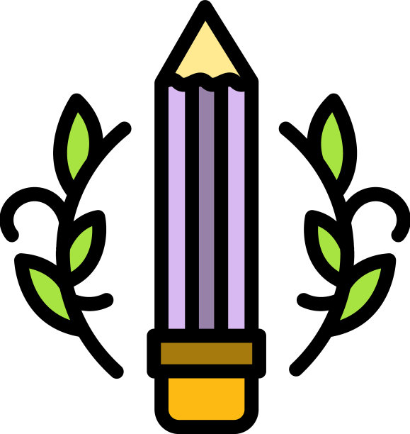 铅笔与月桂图标颜色轮廓图片下载