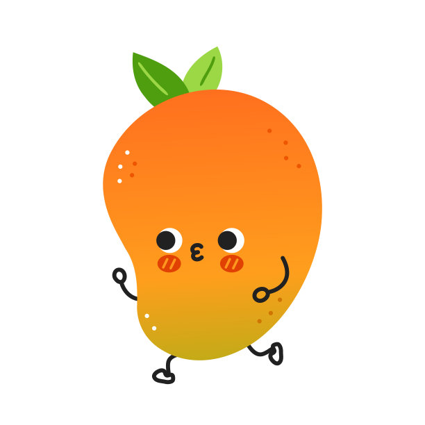 可爱有趣的芒果水果慢跑。矢量手绘卡通卡哇伊人物插图图标。孤立在白色背景上。芒果奇异的小果性格概念图片下载