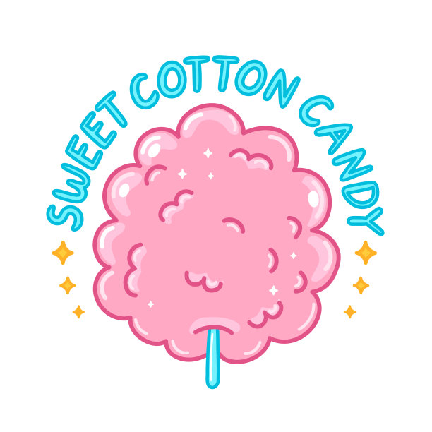 可爱有趣的甜美的粉红色棉花糖糖果。矢量手绘卡通插图贴纸标志图标。孤立在白色背景上。甜糖棉糖标志概念图片下载