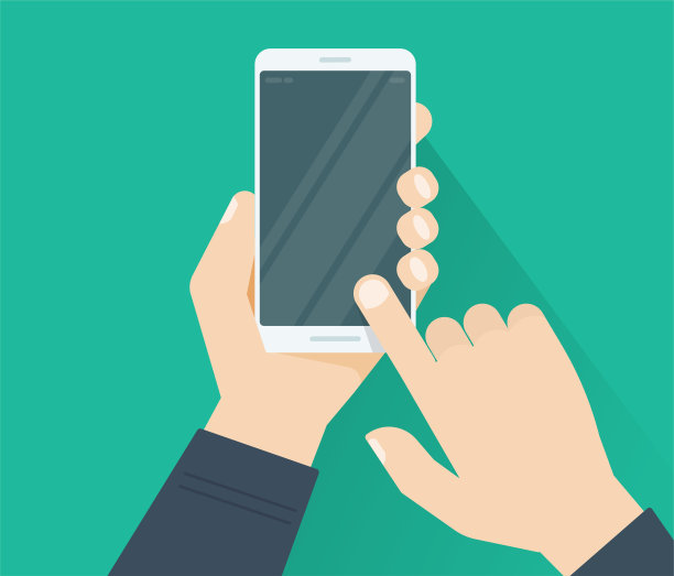 手拿手机显示空白空白屏幕，手指按矢量平面卡通插图孤立，人男子手持手机智能手机和触摸显示特写图片下载