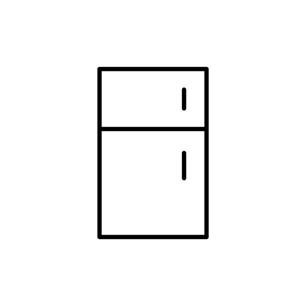 冰箱图标。家庭设备的概念。白色背景上的冰箱轮廓。孤立的轮廓符号，符号用于:插图、logo、手机、app、设计、网页、开发、ui、gui。向量EPS 10图片下载