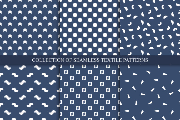 收集简单无缝时尚的图案。极简无尽的蓝色背景。优雅时尚的纺织品印花图片下载