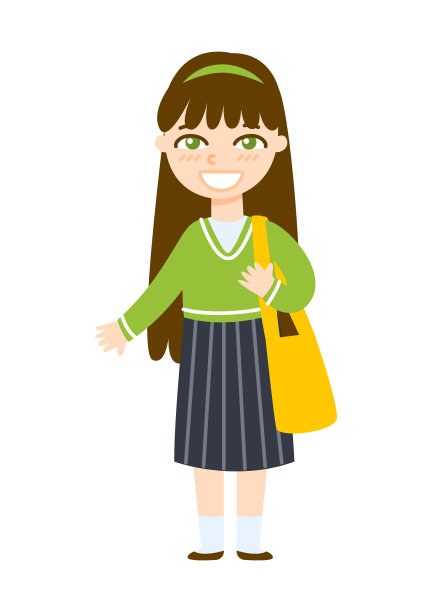 可爱的卡通学校女孩孤立在白色的背景图片下载