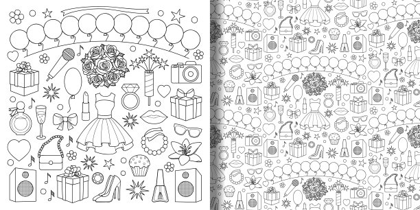 女孩派对对象设置和无缝模式图片下载