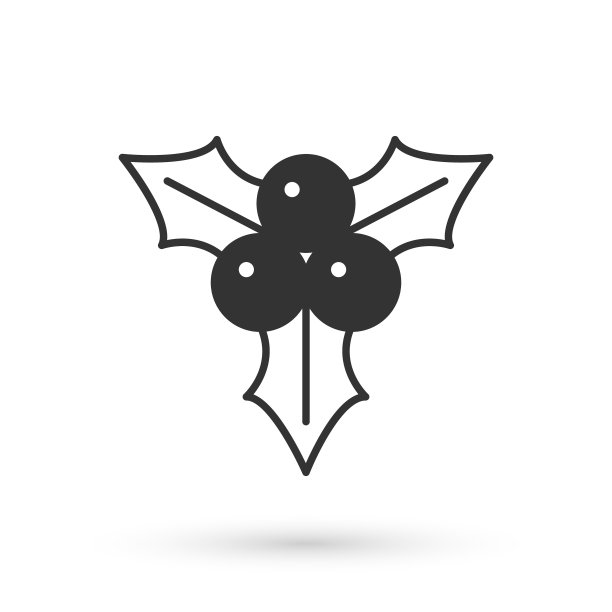 白色背景上的灰色荚蒾或欧洲荚蒾分支图标，圣诞快乐，新年快乐矢量图图片下载