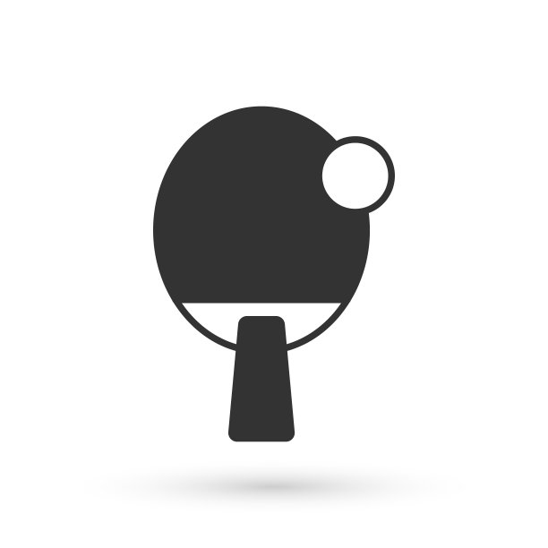 灰色球拍打乒乓球图标孤立在白色的背景。向量图片下载