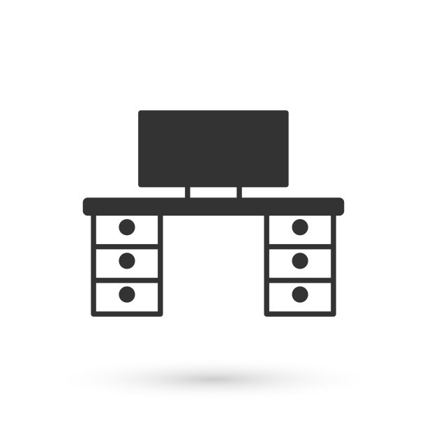灰色办公室桌面图标孤立在白色背景。向量图片下载