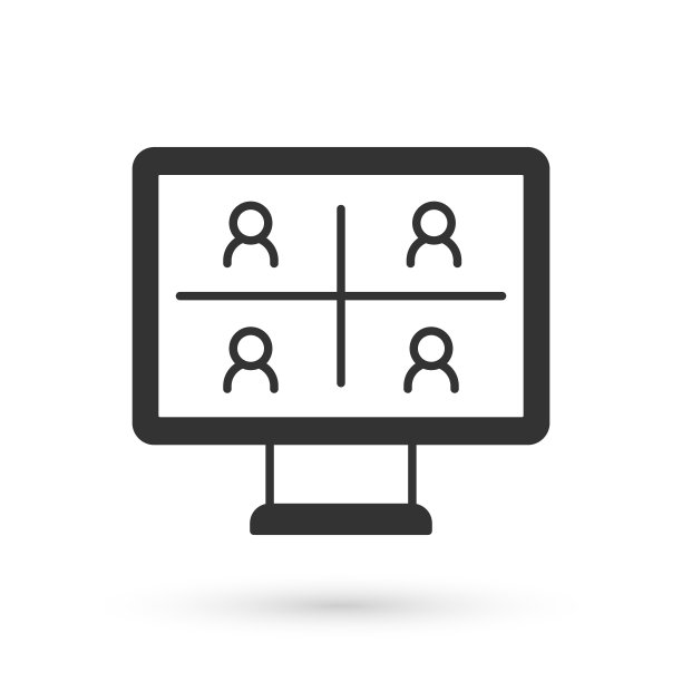 灰色视频聊天会议图标隔离在白色背景。在线会议在家工作。远程项目管理。向量图片下载