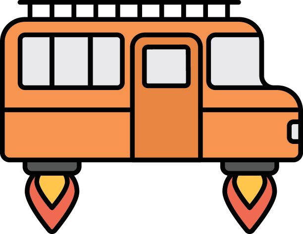 飞行露营车概念，现代房车卡车矢量颜色图标设计，未来交通符号，无人驾驶绿色交通创新标志，自动空中交通工具股票插图图片下载